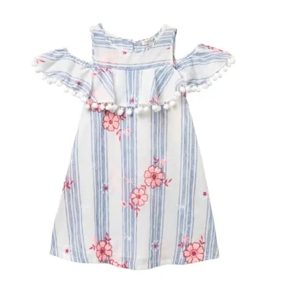 AVA AND YELLY Embroidered Shift Pompom Trim Dress - Picture 1 of 9